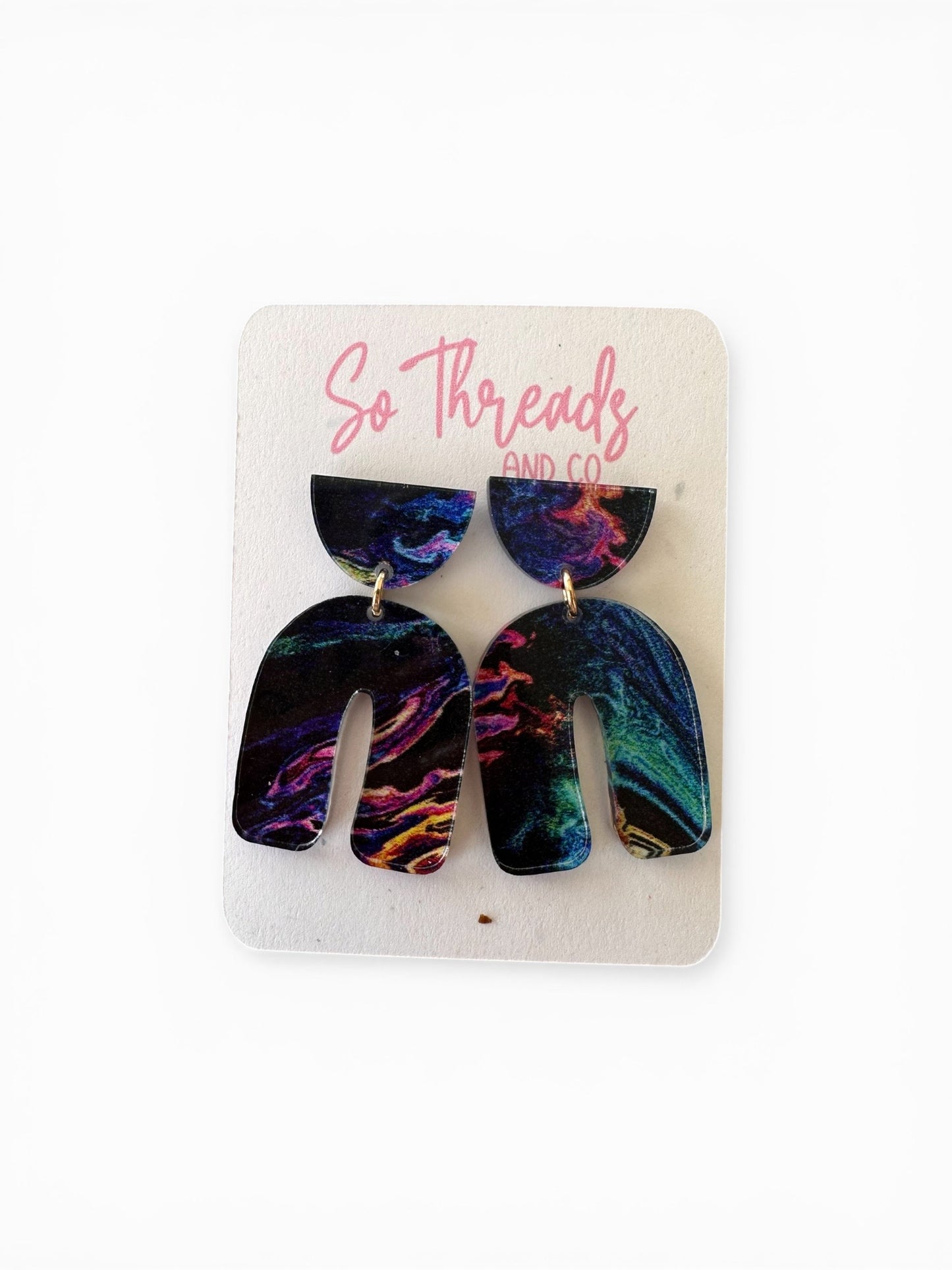 Midnight Colorful Marble Arch Statement Earrings