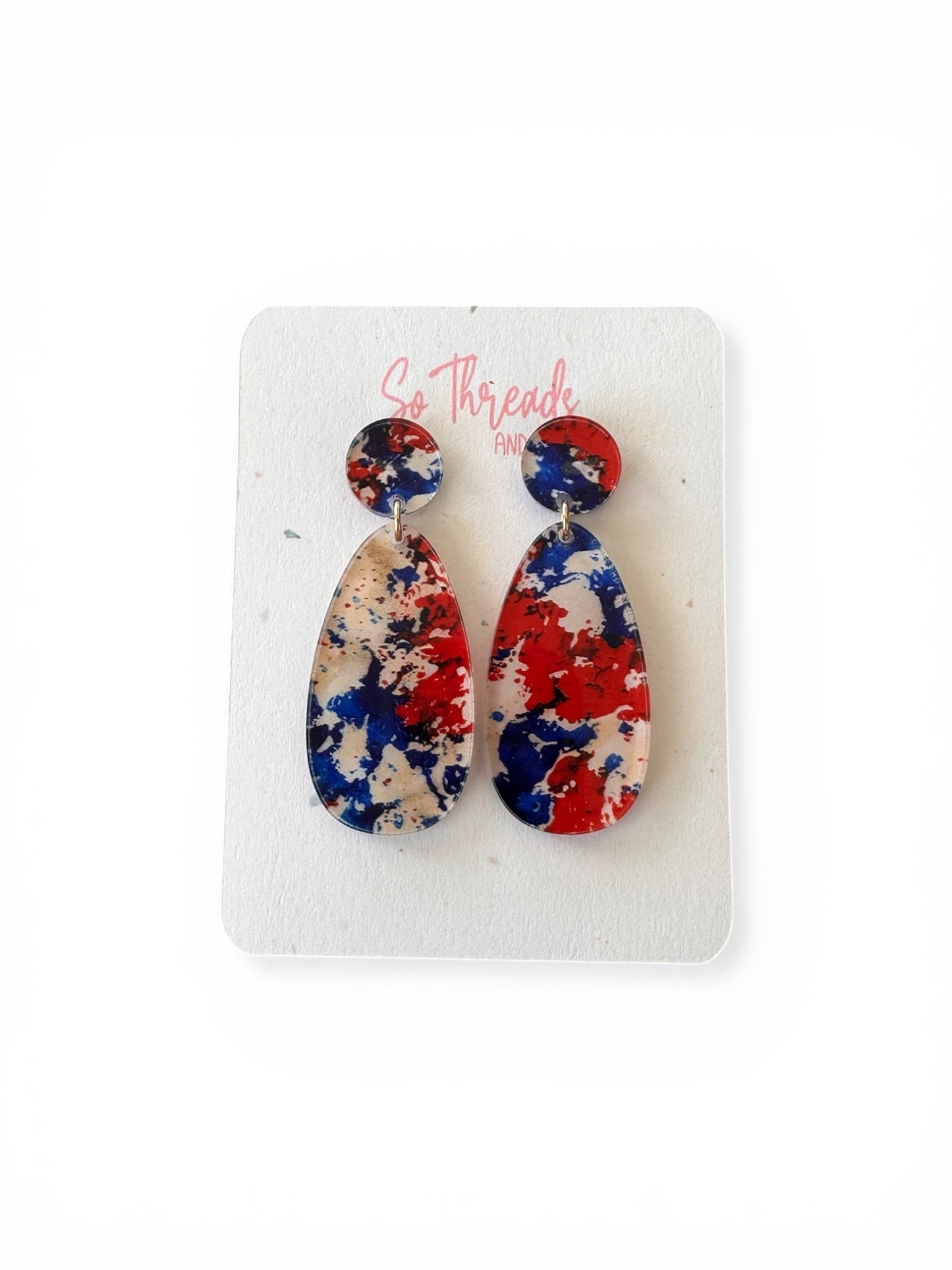 Americana Paint Splash Teardrop Earrings