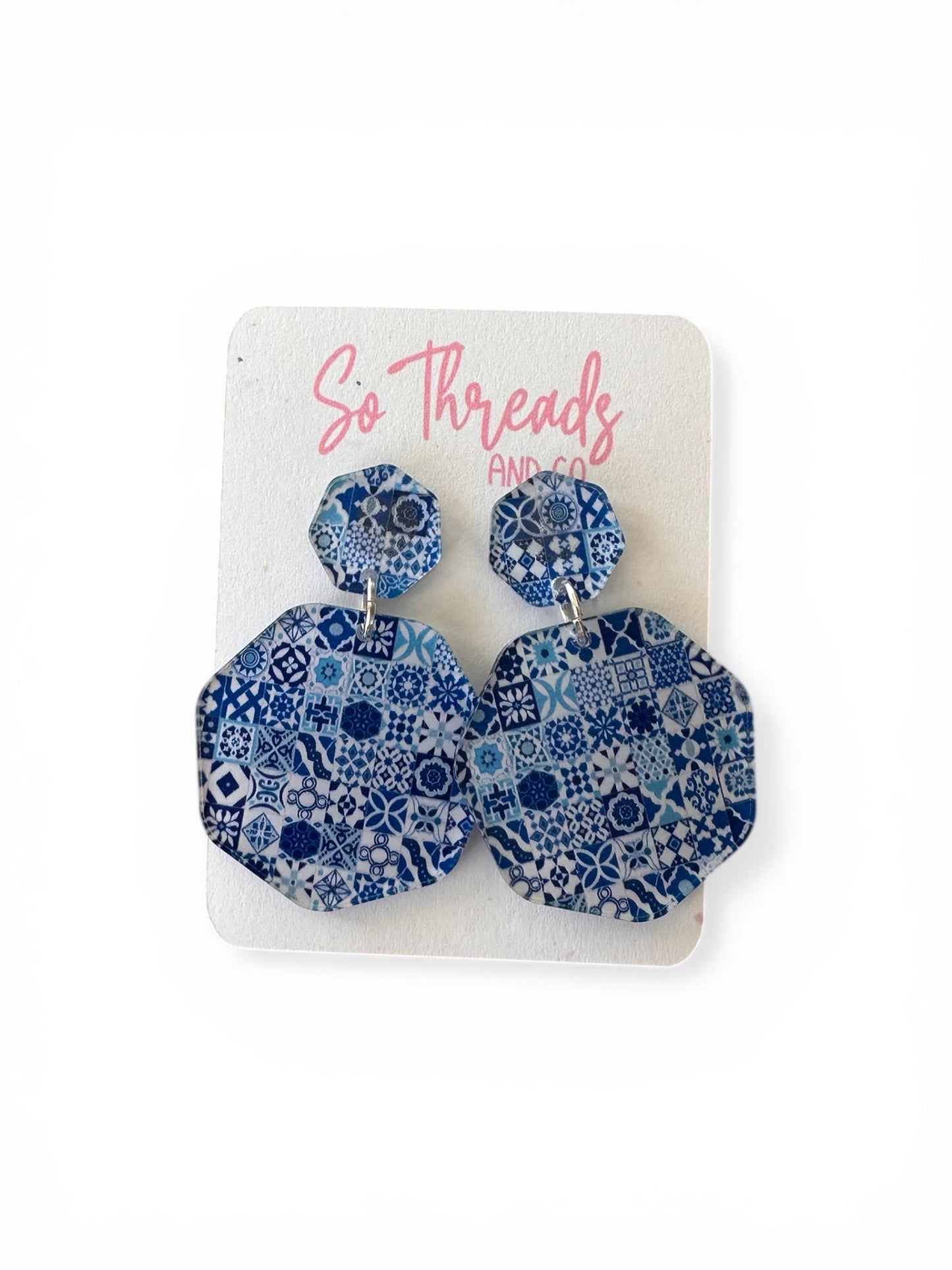 Blue Mosaic Tile Statement Earrings