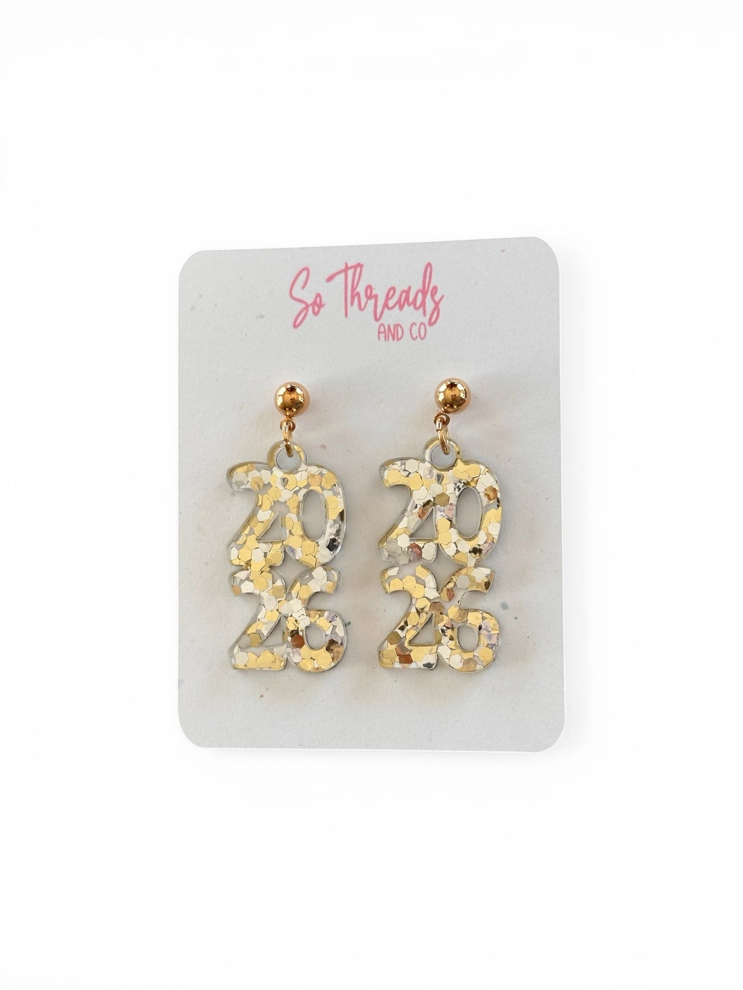 Class of 2026 Gold Confetti Graduation Earrings