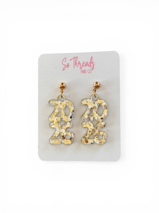 Class of 2026 Gold Confetti Graduation Earrings