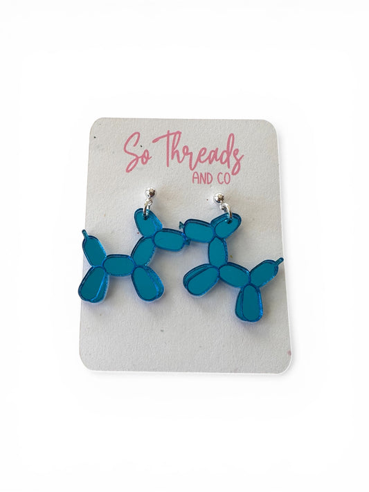 Teal Balloon Dog Statement Earrings