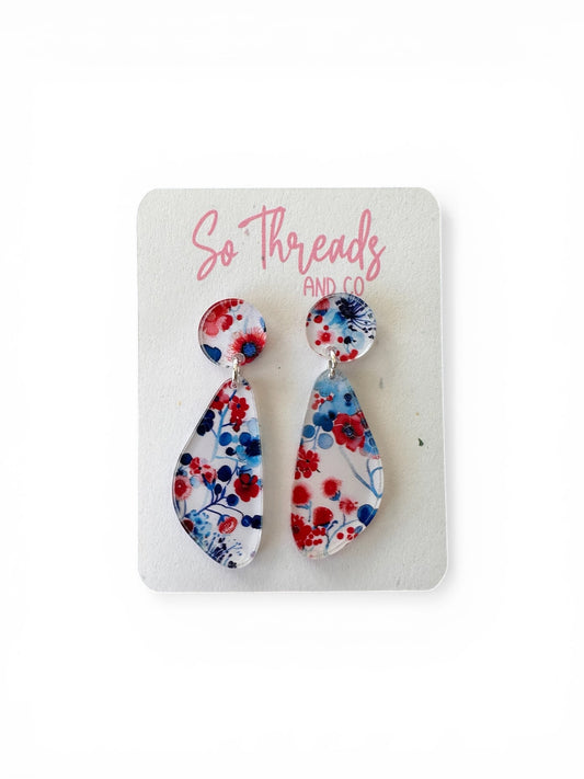 Patriotic Blossom Teardrop Earrings