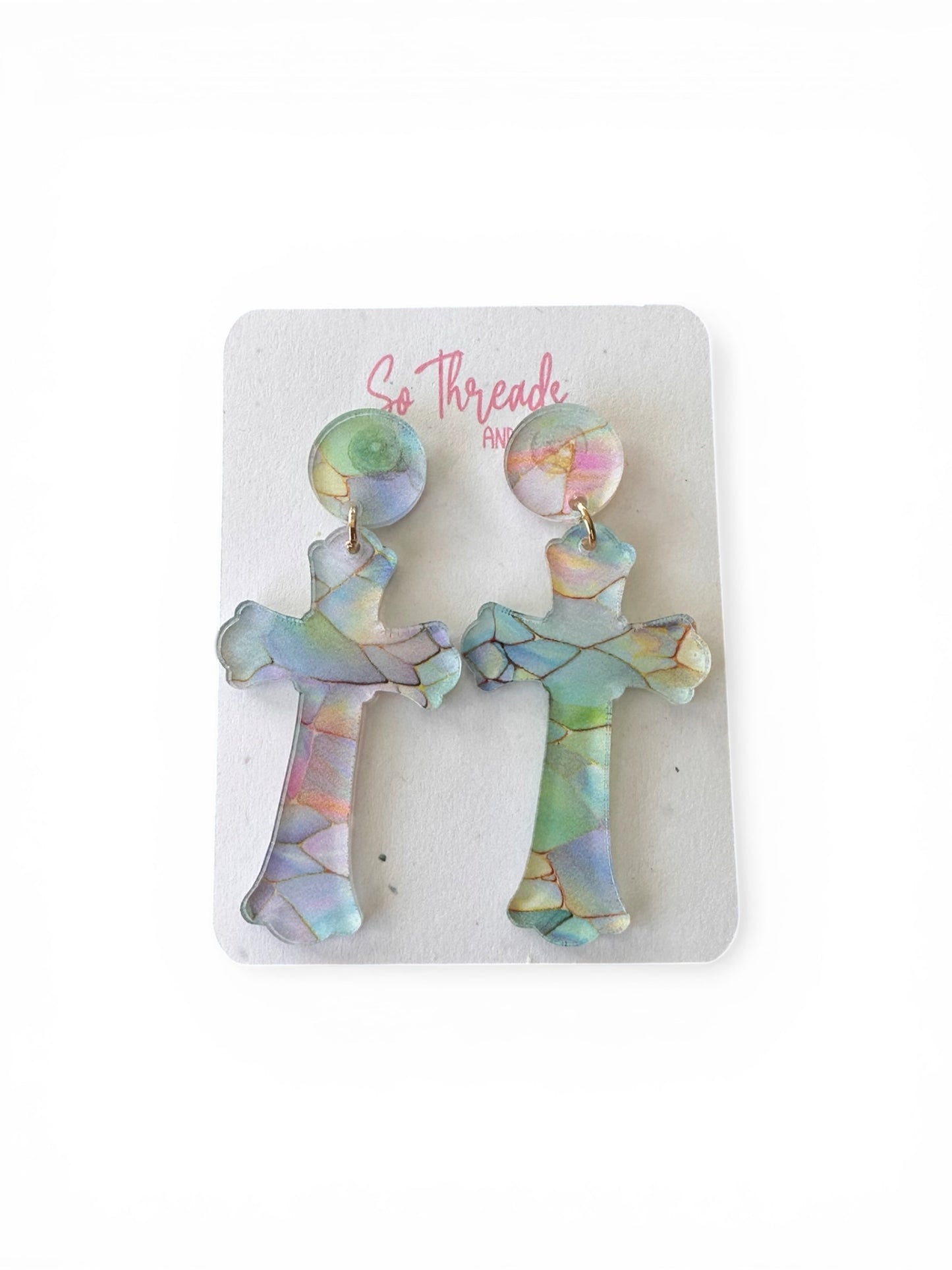 Pastel Mosaic Cross Statement Earrings