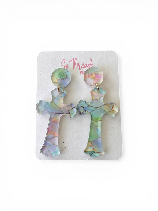Pastel Mosaic Cross Statement Earrings