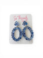 Blue Tile Scallop Oval Statement Earrings
