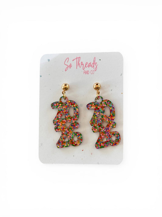 Class of 2026 Rainbow Confetti Graduation Earrings