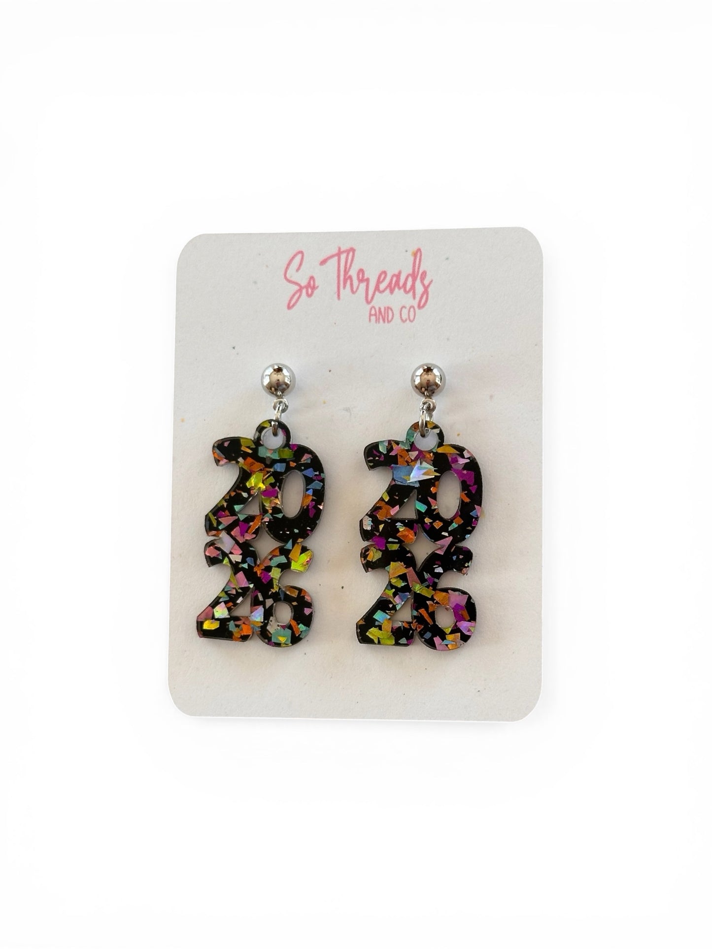 Class of 2026 Midnight Confetti Graduation Earrings